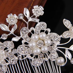 Silver Faux Pearl Crystal Wedding Hair Comb Headband