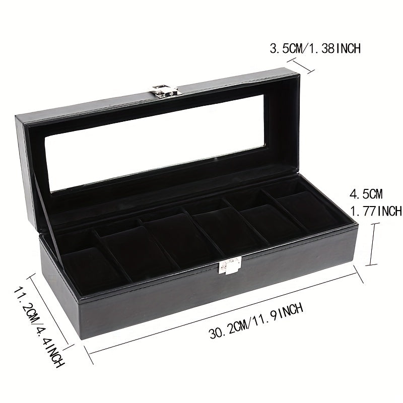 6 Slot Men's Watch Box PU Leather Display Storage Father's Gift