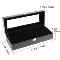 6 Slot Men's Watch Box PU Leather Display Storage Father's Gift