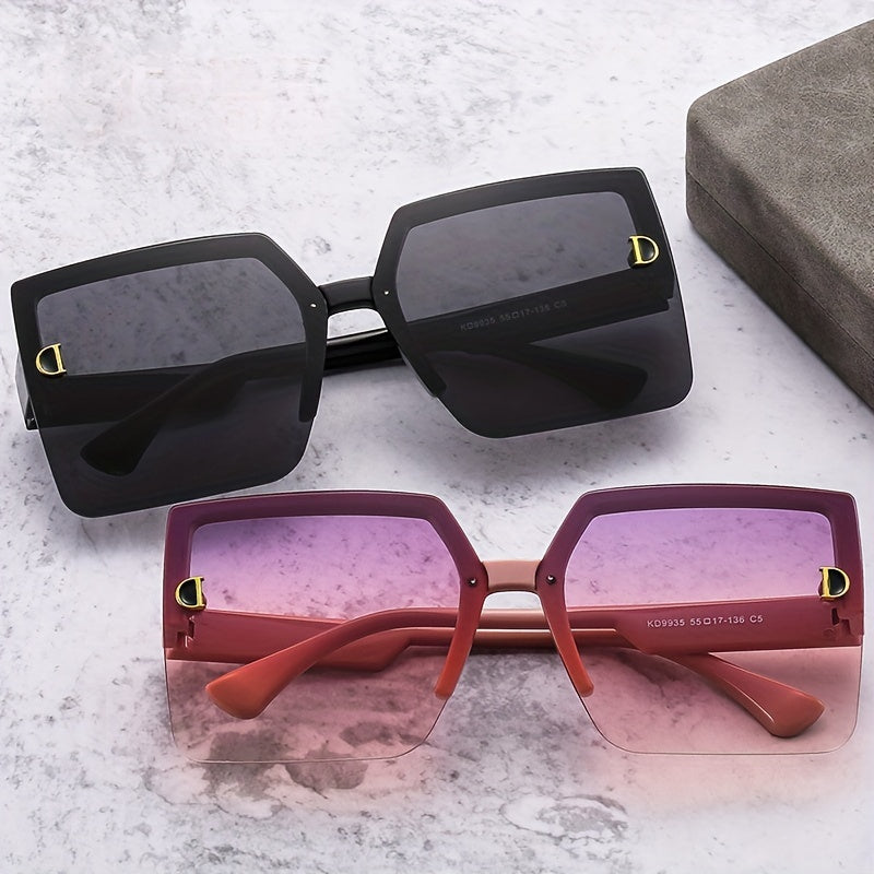 Oversized Rimless Square Sunglasses Gradient Lens UV400