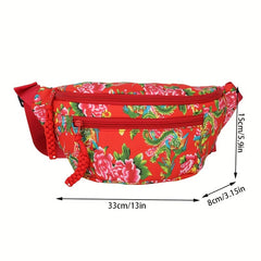 Floral Waist Pack for Women Adjustable Strap Lightweight Nylon Chest Bag