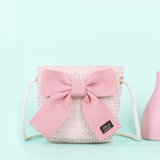 Children Straw Woven Handbags Small Purse Wallet Mini Shoulder Bags