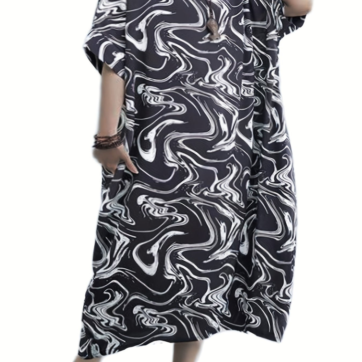  Casual Dress Women's Plus Random Print Short Sleeve Round Neck Loose