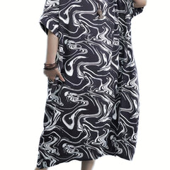  Casual Dress Women's Plus Random Print Short Sleeve Round Neck Loose