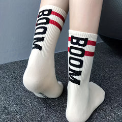3 Pairs Letter Striped Socks Sports Stockings