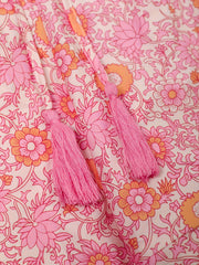Boho Plus Size Wide Leg Pants Floral Tassel Drawstring