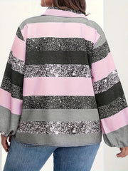  Colorblock Marble Print Lantern Sleeve Loose Fit Blouse