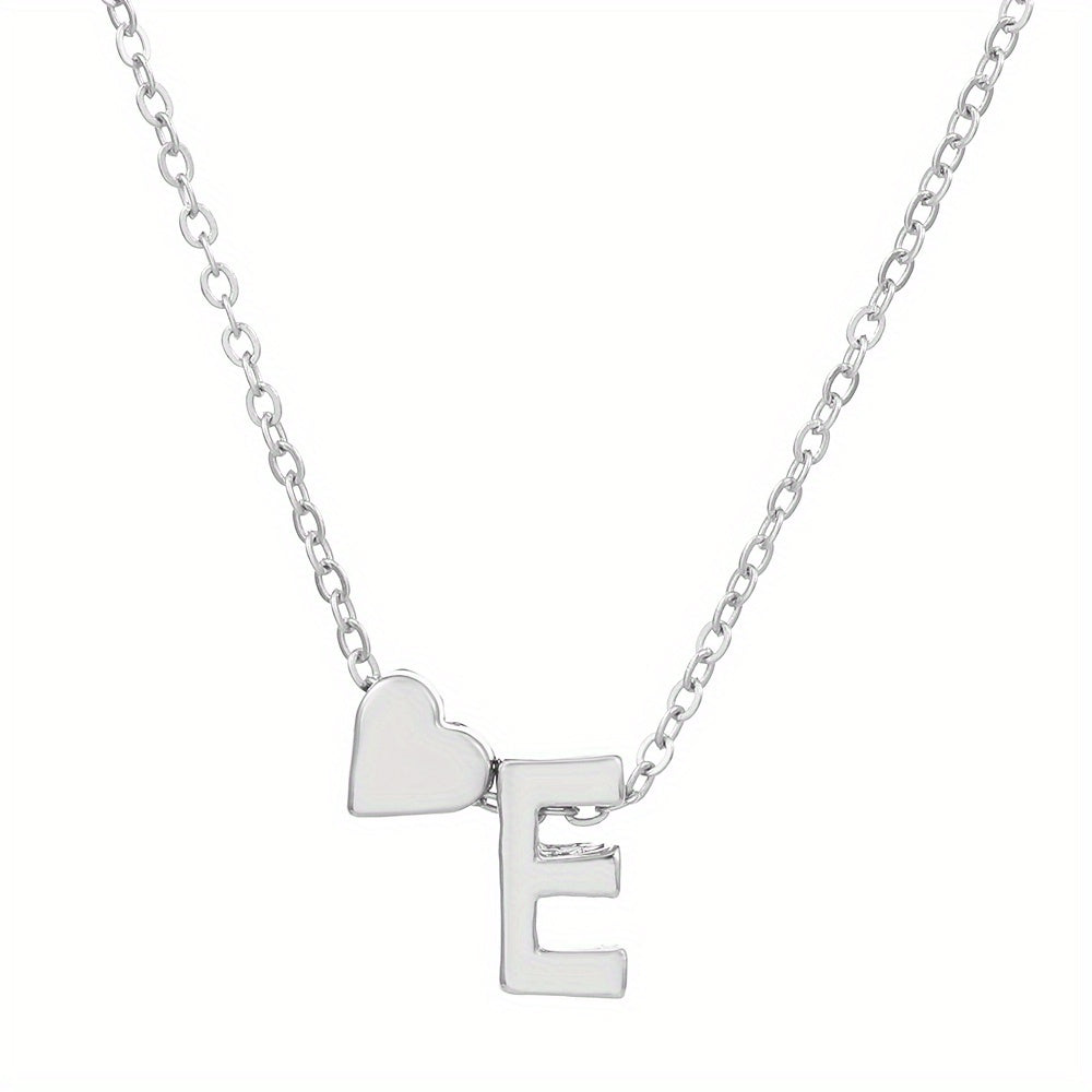 Silver Love 26 Letter Necklace With Heart Pendant Clavicle Chain