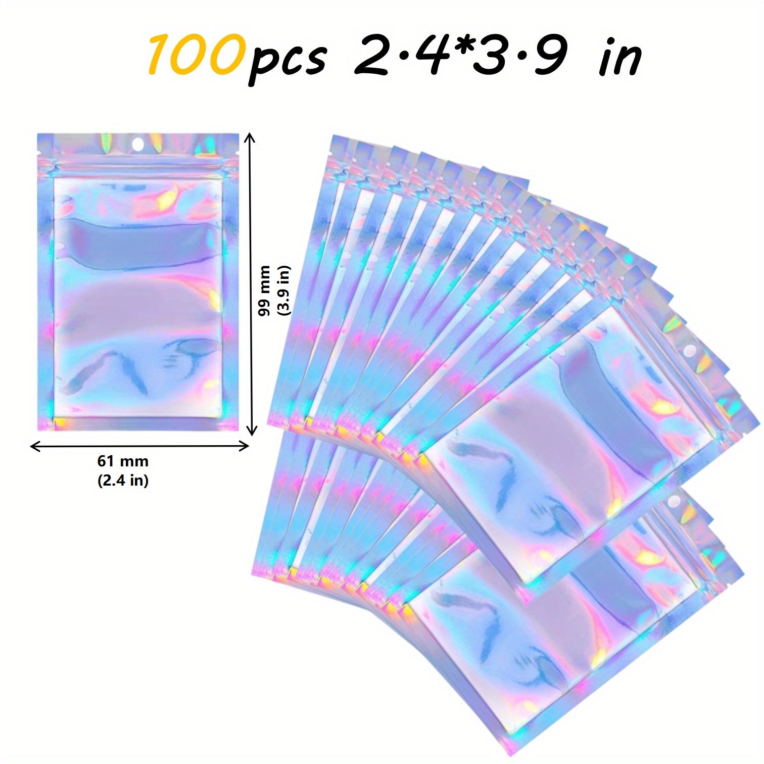 50/100pcs Holographic Storage Bags 2-4-3-9 in 3-4-7 in 4-1-5-9in