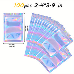 50/100pcs Holographic Storage Bags 2-4-3-9 in 3-4-7 in 4-1-5-9in