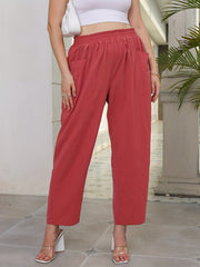  Ruffle Trim High Rise Straight Leg Trousers