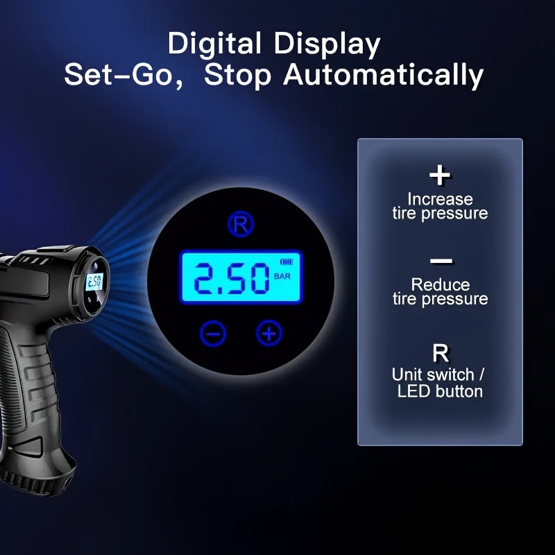 120W Portable Car Air Compressor Inflator Handheld Pump LED Light