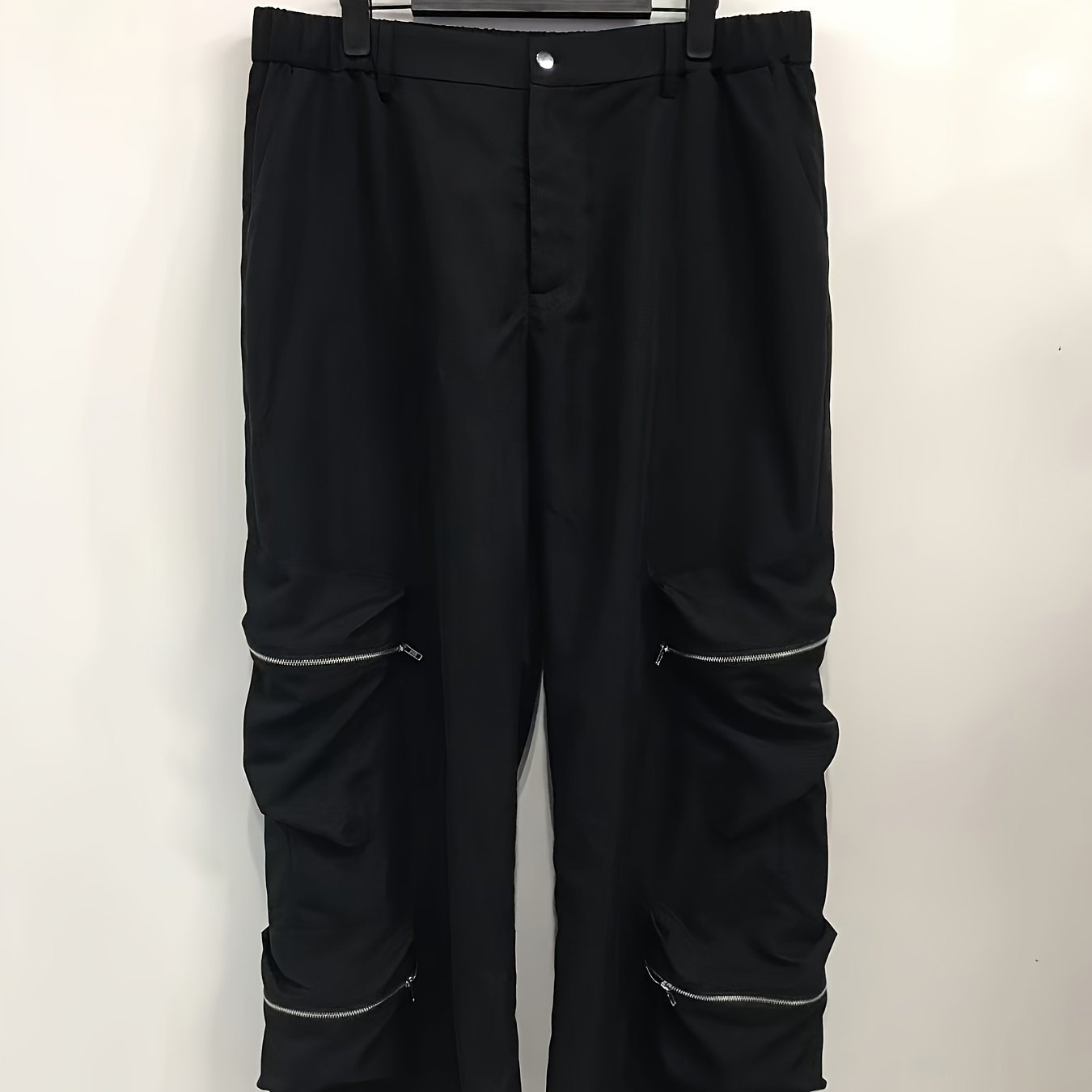  Solid High Rise Baggy Trousers With Pockets