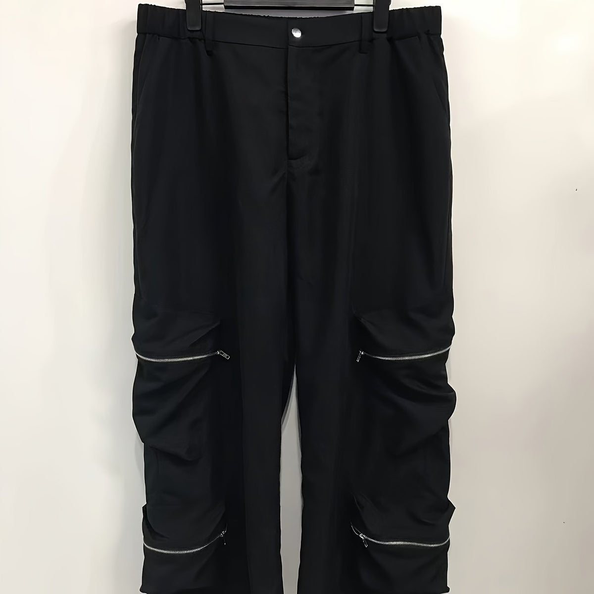  Solid High Rise Baggy Trousers With Pockets