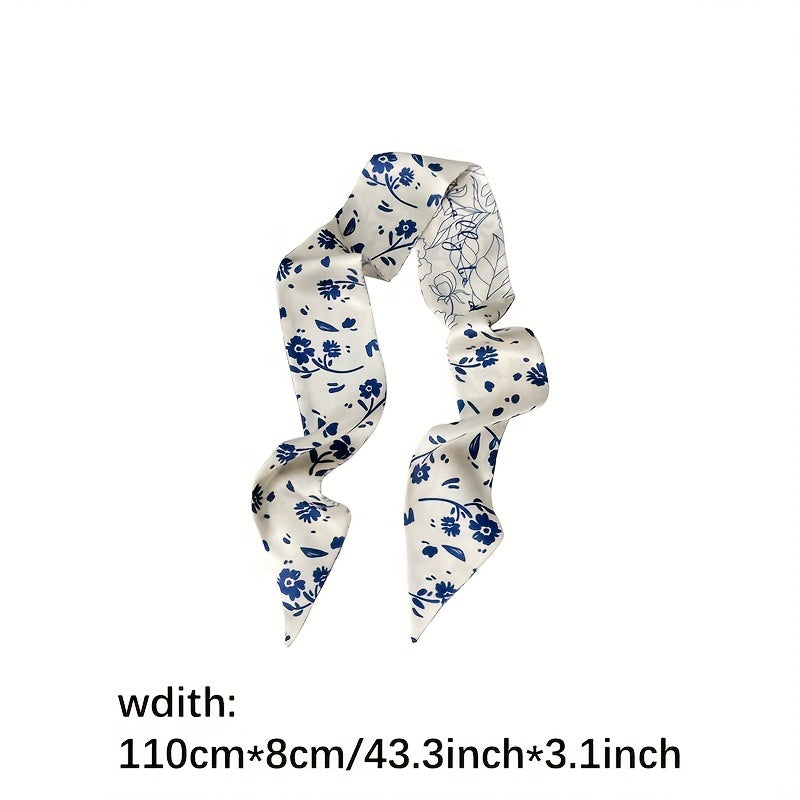 Floral Print Skinny Scarf Classic Satin Twilly Scarf Women Headband Hair Accesso