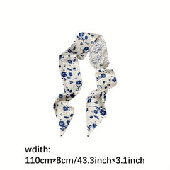 Floral Print Skinny Scarf Classic Satin Twilly Scarf Women Headband Hair Accesso