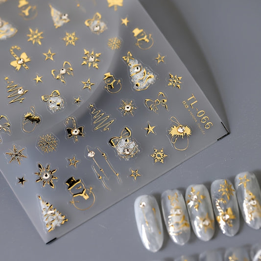 Glittery Golden Christmas Nail Art Stickers