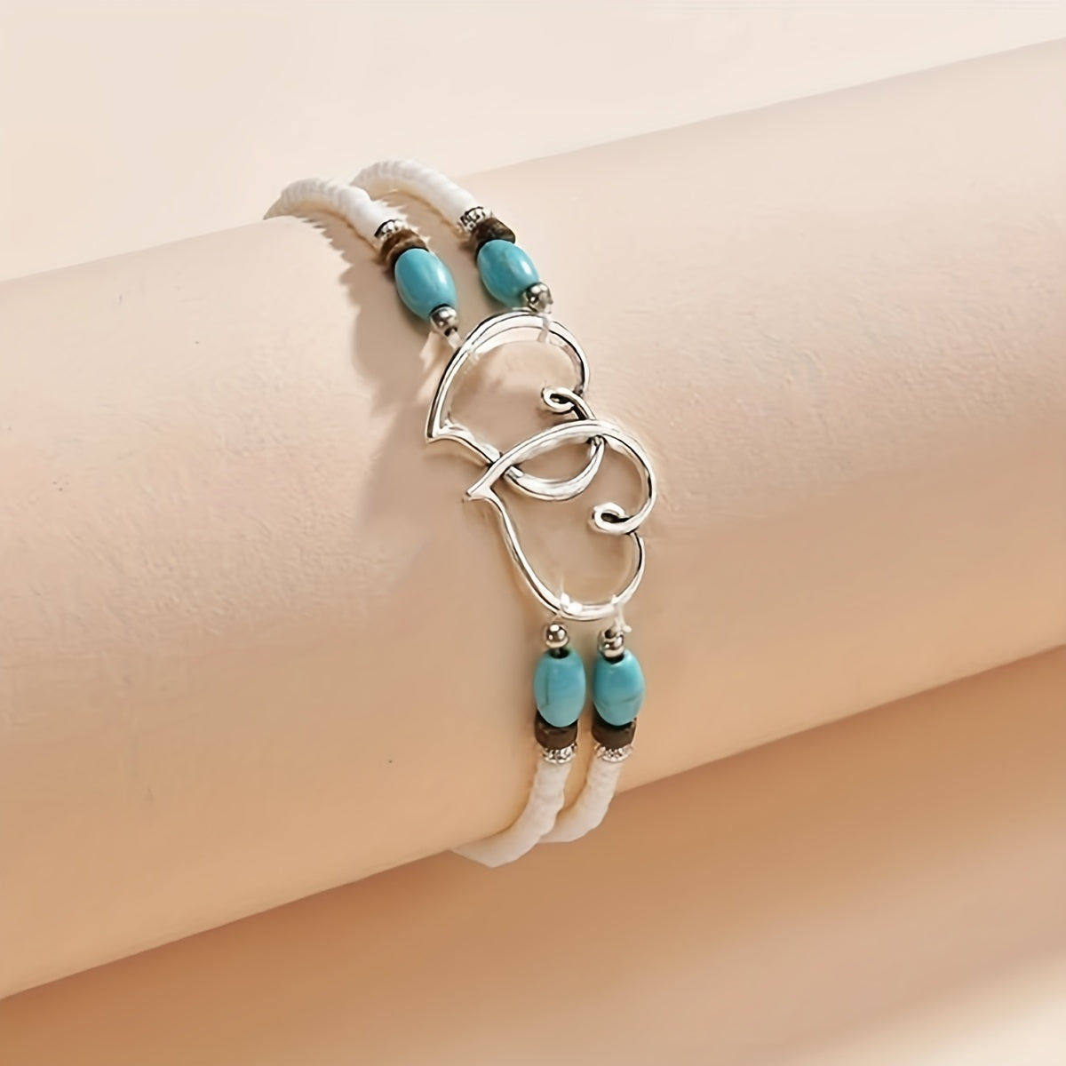Double Layer Heart Anklet Rice Bead