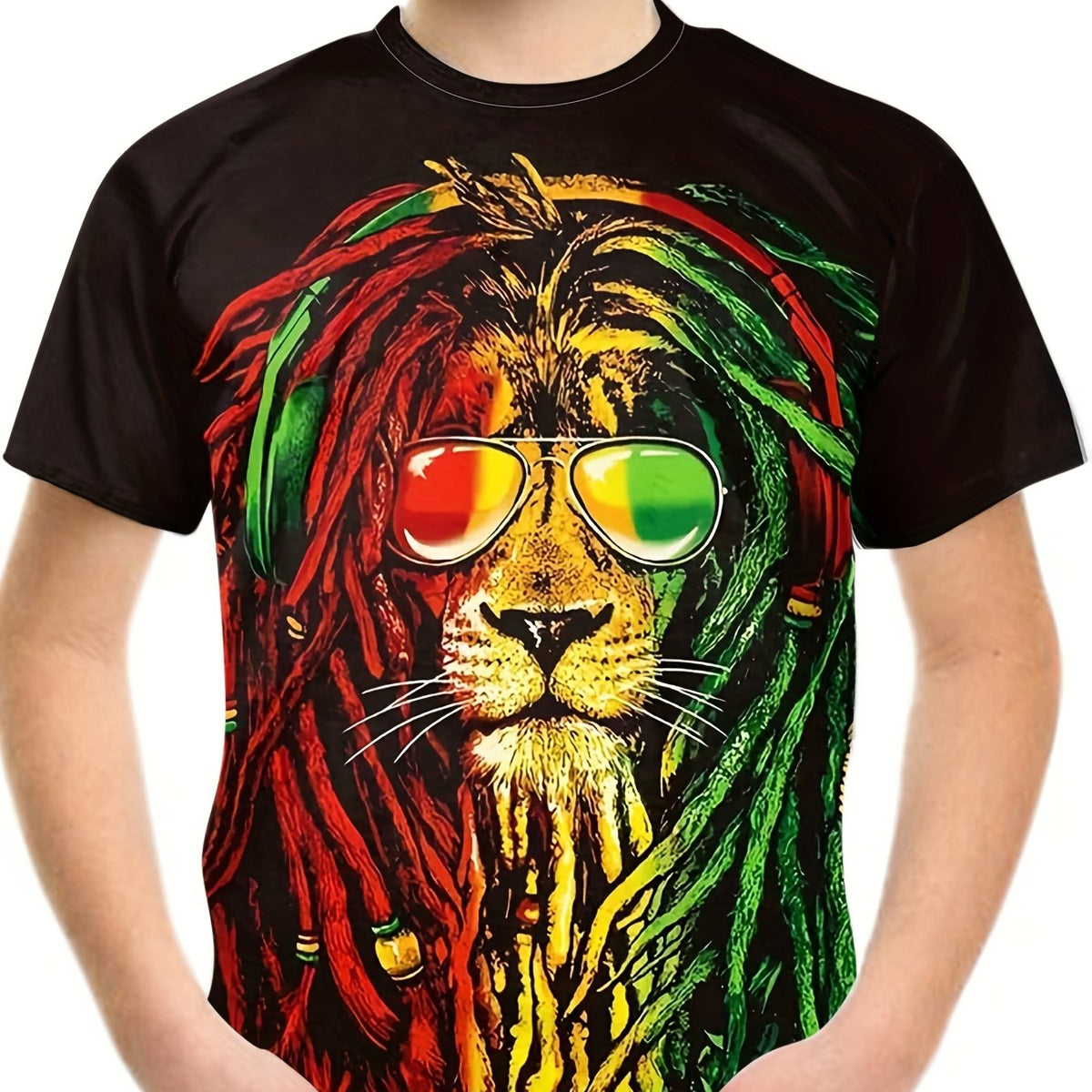 Hip Hop Lion Graphic Boys T Shirt Breathable Stretchy Casual Tee for Summer
