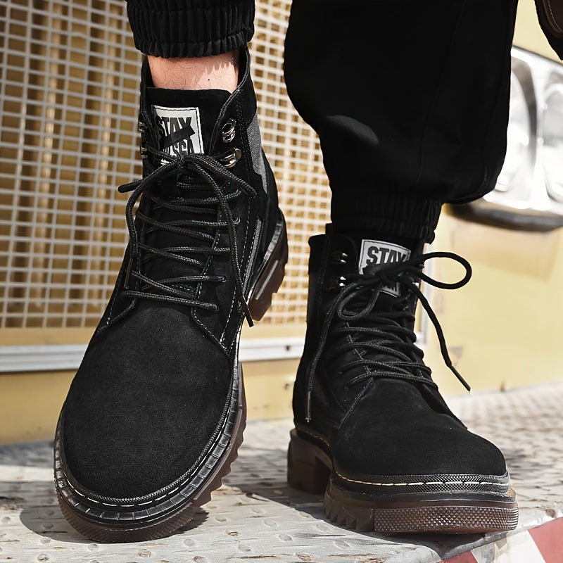 Men's Preppy Style Service Boots Casual Lace-up Walking Shoes High Top
