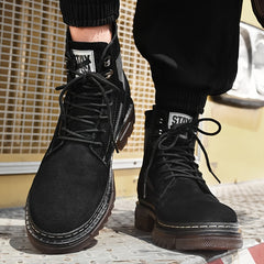 Men's Preppy Style Service Boots Casual Lace-up Walking Shoes High Top