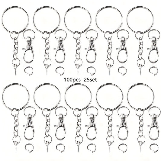 100pcs Keychain Rings With Chain And Screw Eye Pins Bulk