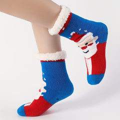 Christmas Print Fuzzy Socks Women's Mid Tube Stockings