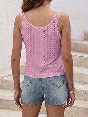 Eyelet V Neck Dual Spaghetti Strap Top Sleeveless Cami Top