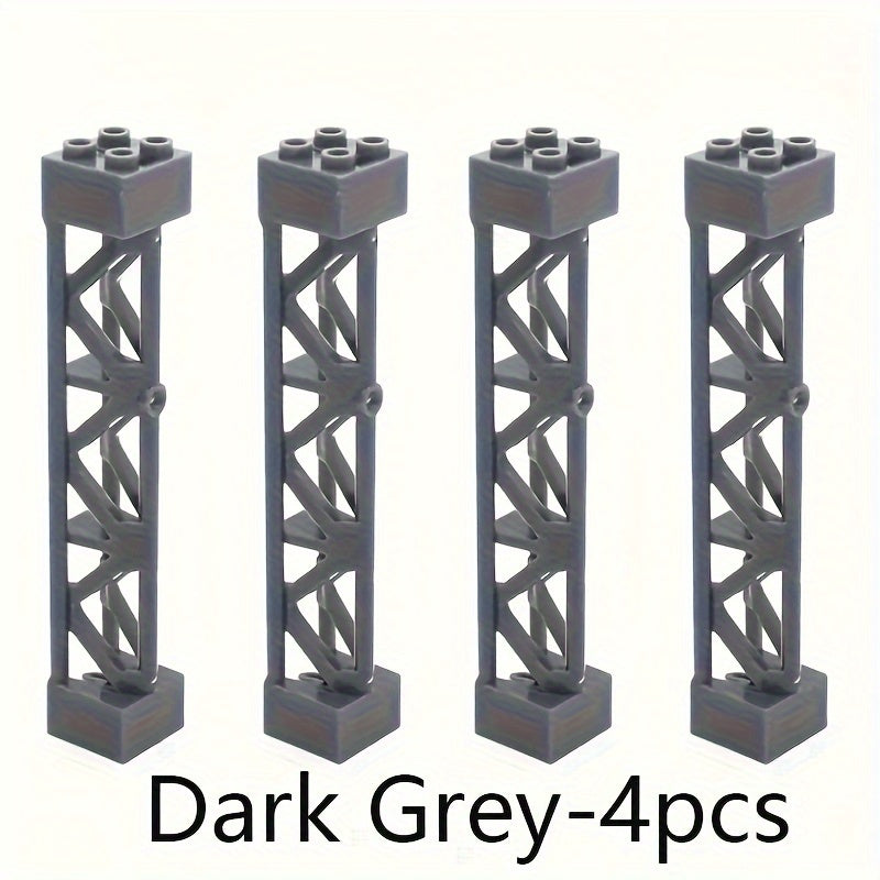 4pcs Military Train Car Pillar Support Girder ABS City Building Blocks Grey