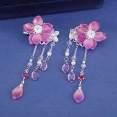 Girls Purple Tassel Flower Hair Clips, Resin Beads Hair Accessories