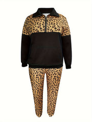 Women's Plus Colorblock Leopard Print 2 Piece Set