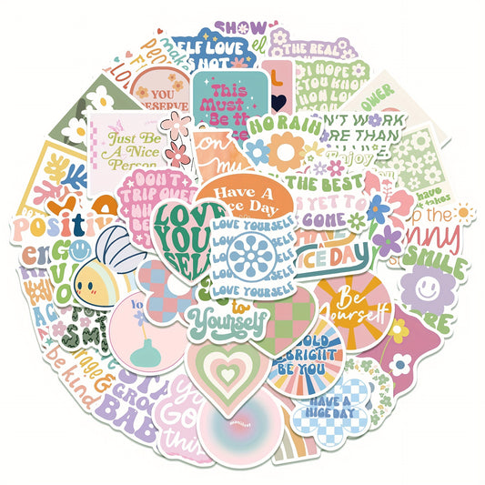 50pcs Pastel Painting Stickers for DIY Journals - English Adhesive Decals