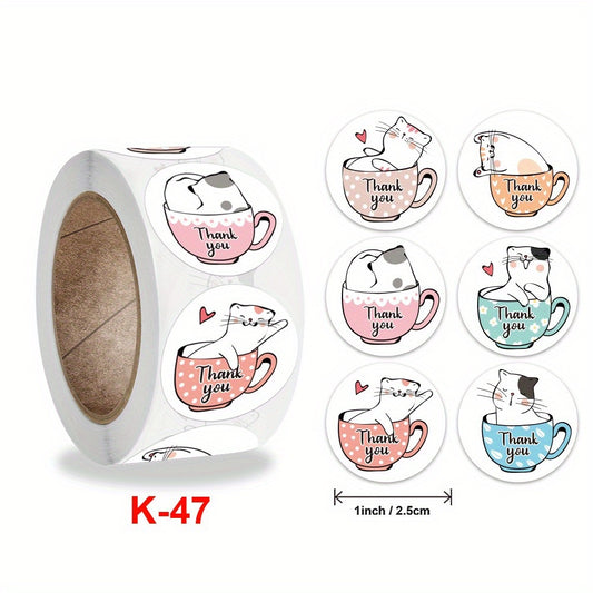 160pcs Coffee Cup Cat Thank You Stickers Office Stationery Gift Label Sealing
