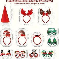 Christmas Party Accessory Set: Headbands, Santa Hats, Novelty Glasses