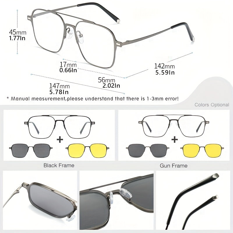 3-in-1 Magnet Clip Sunglasses for Men Women Polarized UV400
