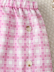 Girls Plaid Print Button Blouse & Pleated Skirt 2 Piece Set