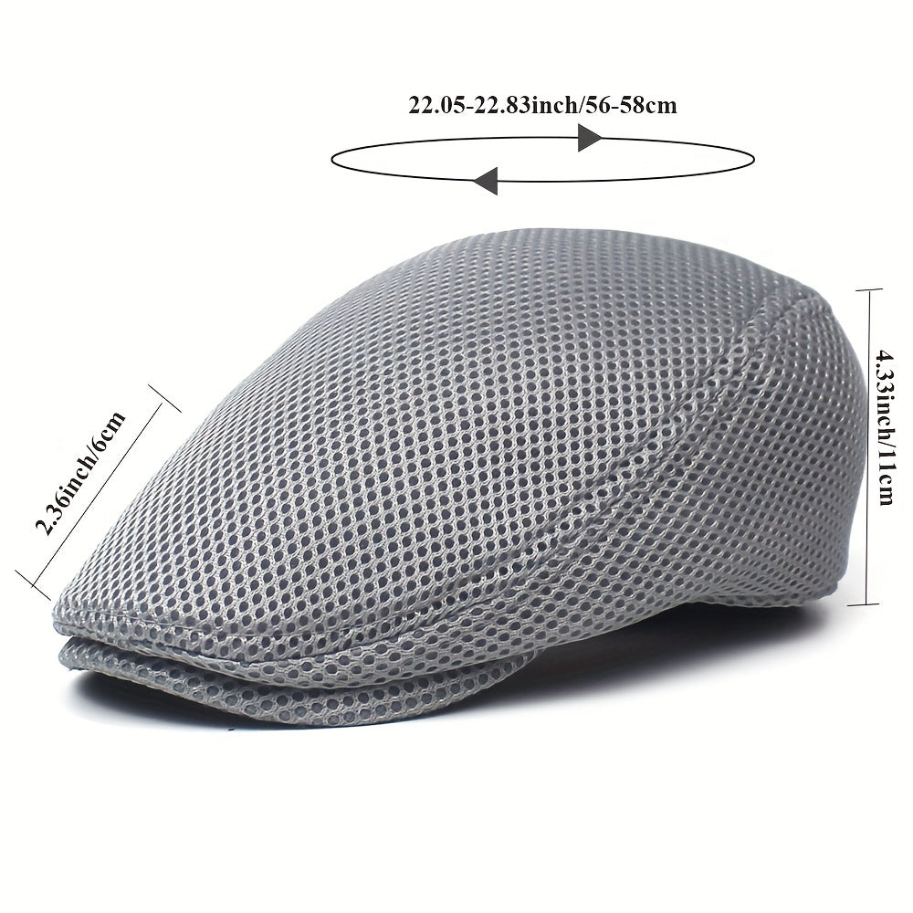 Men's Mesh Flat Cap Breathable Summer Newsboy Hat Cabbie