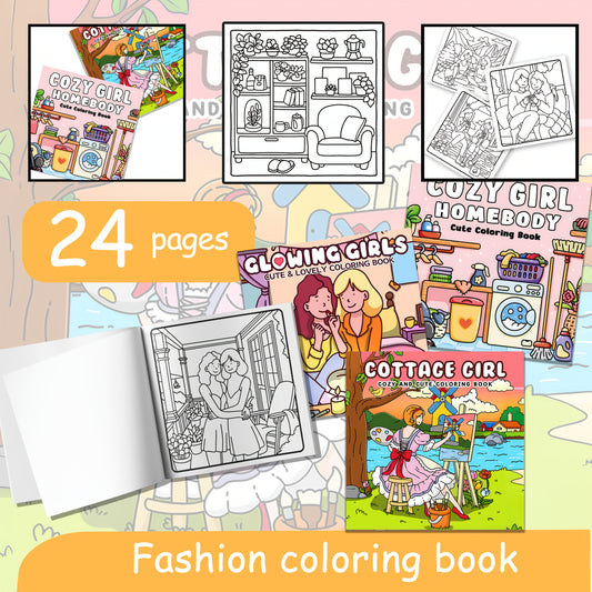 3pcs 72Pg Adult Coloring Book for Girls Warm Home Girl Glowing Comfortable
