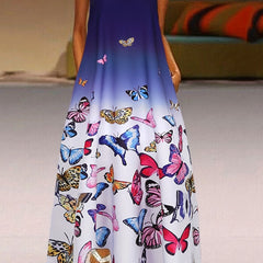  Butterfly Print Gradient Tank Dress