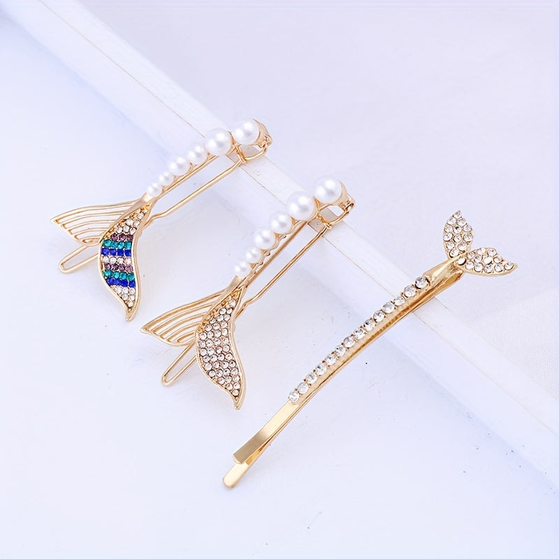 Faux Pearl Mermaid Hair Clip Rhinestone Bangs Clip Hair Jewelry