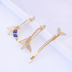 Faux Pearl Mermaid Hair Clip Rhinestone Bangs Clip Hair Jewelry