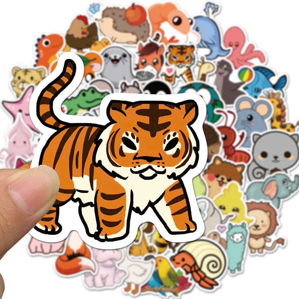 50pcs Cartoon Animal Stickers for Fun & Creativity