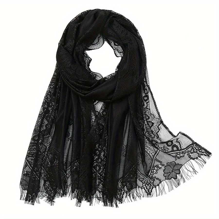 Large Jacquard Flower Lace Shawl - Elegant Hollow Cape for Party or Wedding