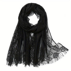 Large Jacquard Flower Lace Shawl - Elegant Hollow Cape for Party or Wedding
