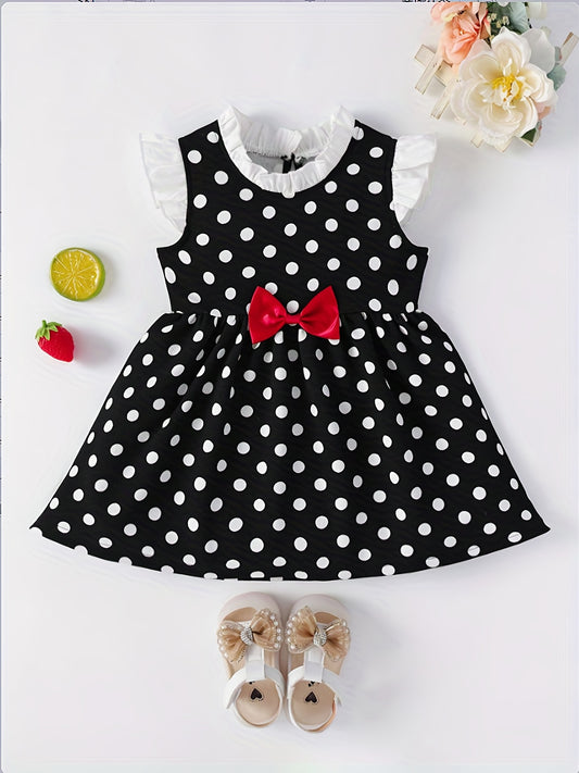 Girls Polka Dot Summer Dress with Bow - Party Birthday Casual Tank Dress