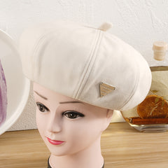 Triangle Label Winter Beret Painter Hat Outdoor Casual Style Hat For Women Girls