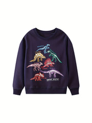 Luminous Dinosaur Print Boys Sweatshirt Crew Neck Tops