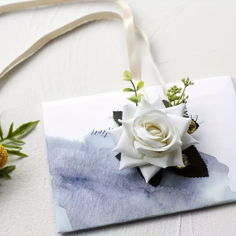Red Rose & Greenery Bracelet Flower Polyester Romantic Wedding Accessory