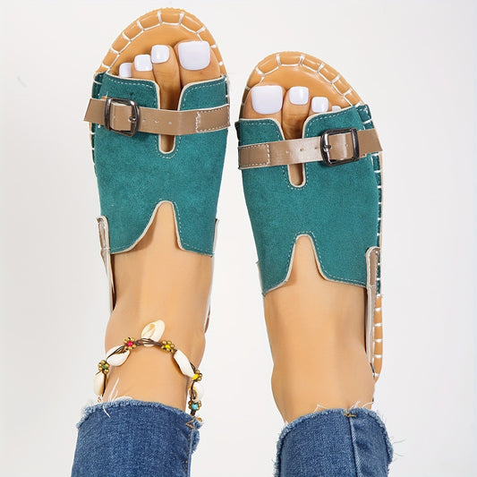 Women's Buckle Strap Flat Sandals - Lightweight Summer Sandals