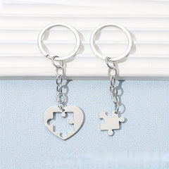 Love Heart Puzzle Keychain Couple Stainless Steel Keychain